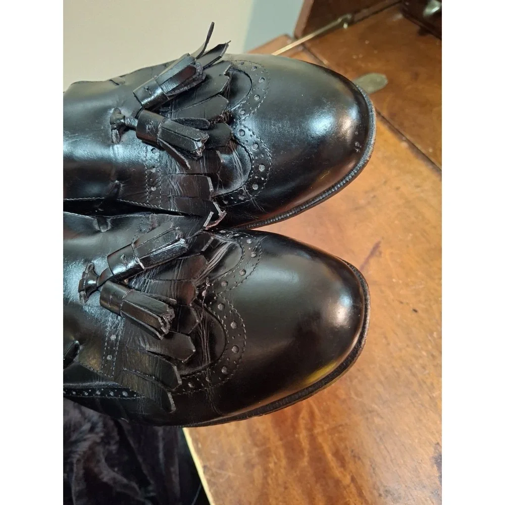 Salvatore Ferragamo Leather Wing Tips 10 D Black Slipon Made In Italy
